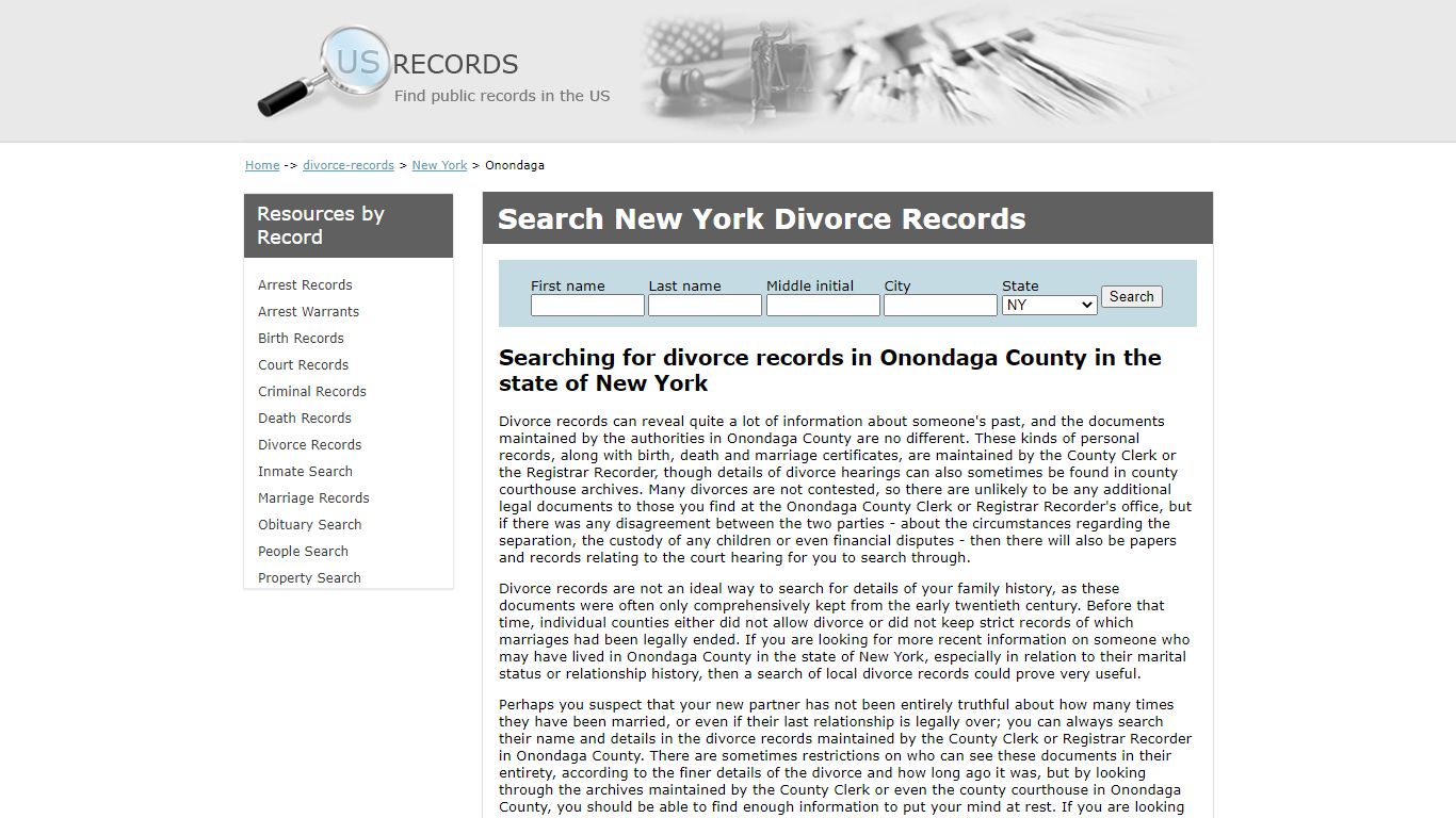Search Divorce Records Onondaga New York | US Records