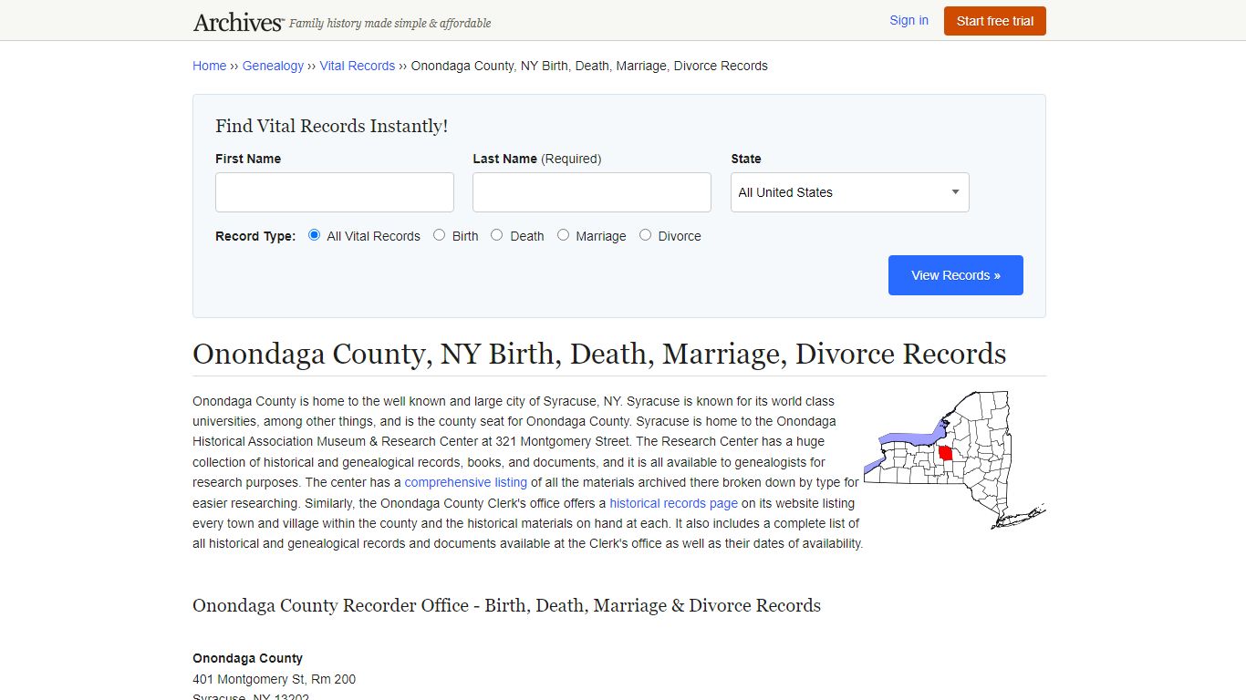 Onondaga County, NY Birth, Death, Marriage, Divorce Records - Archives.com